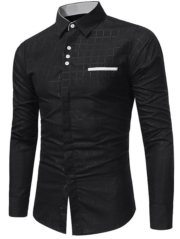 

Long Sleeve Edging Plaid Shirt, Black