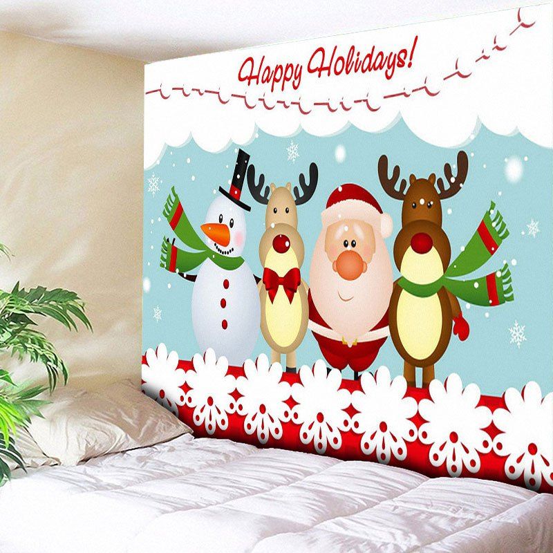 

Christmas Deer Santa Claus Snowman Wall Tapestry, Cloudy