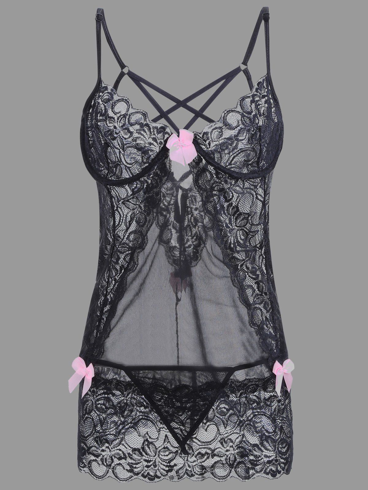

Lace Caged See Through Babydoll, Black