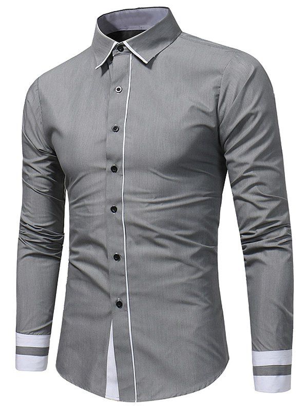 

Color Block Slim Fit Long Sleeve Shirt, Gray
