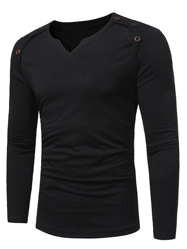 

Buttons Embellished Long Sleeve T-shirt, Black