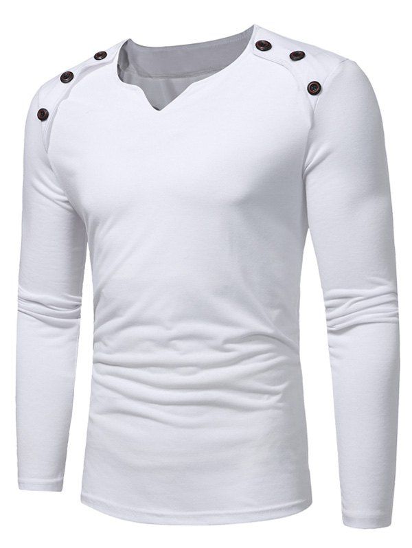 

Buttons Embellished Long Sleeve T-shirt, White