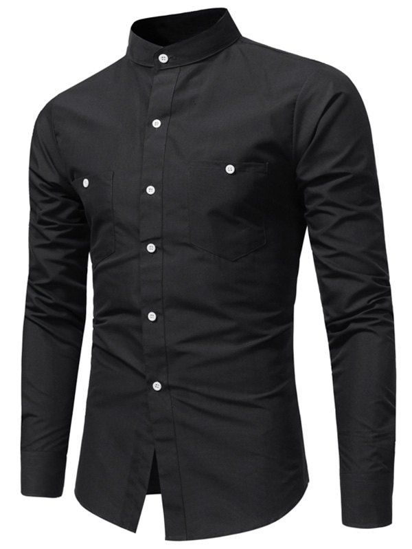 

Double Pockets Long Sleeve Cargo Shirt, Black