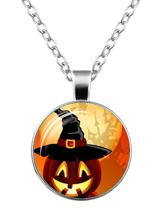 Halloween Pumpkin Wizard Hat Collier Château - Argent 