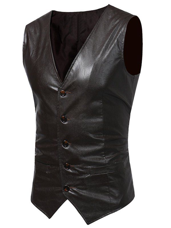 

V Neck PU Leather Waistcoat, Light brown