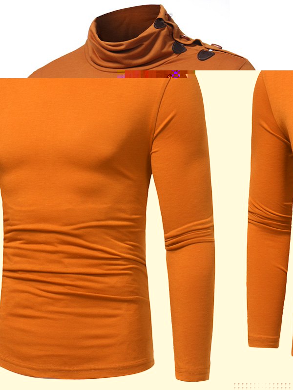 

Horn Button Piles Collar Long Sleeve T-shirt, Camel