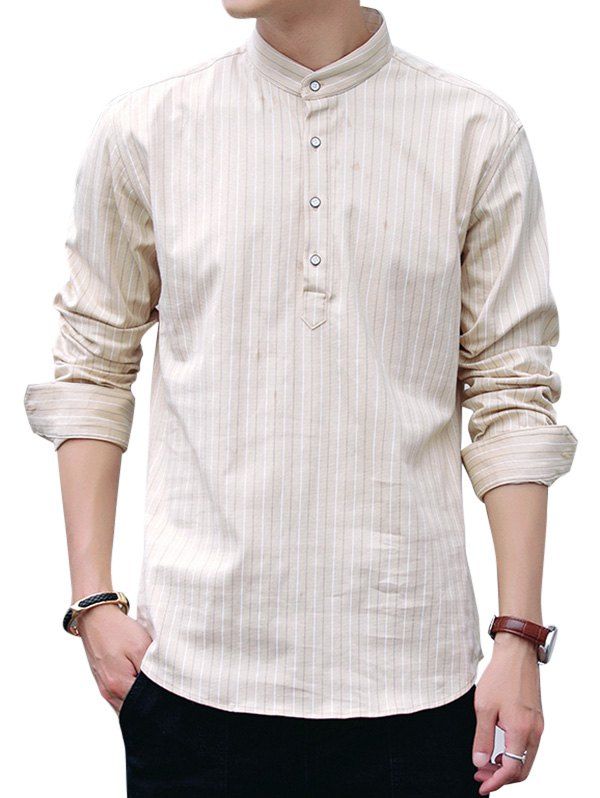 [41% OFF] 2021 Stripe Mandarin Collar Half Button Pullover Shirt In ...