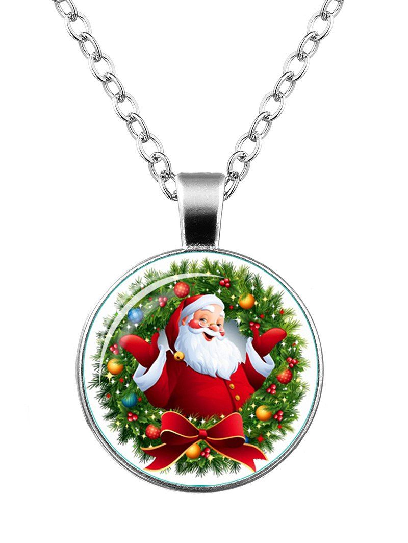 

Christmas Santa Bowknot Wreath Pendant Necklace, Silver