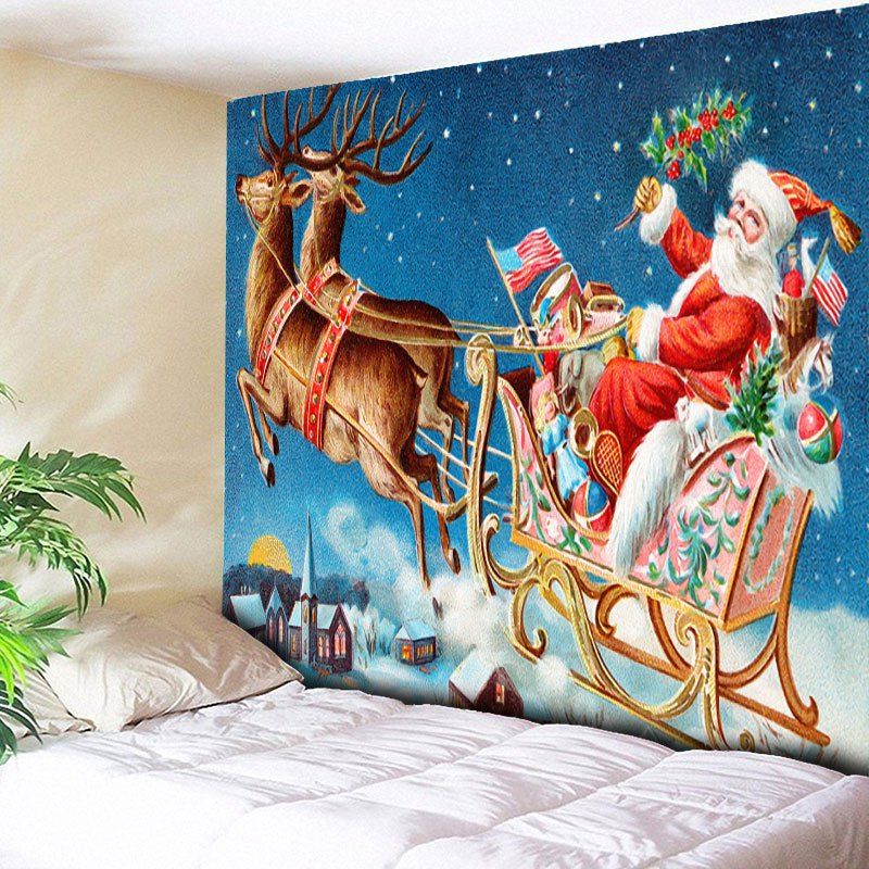

Santa Sleigh Christmas Wall Hanging Tapestry, Blue