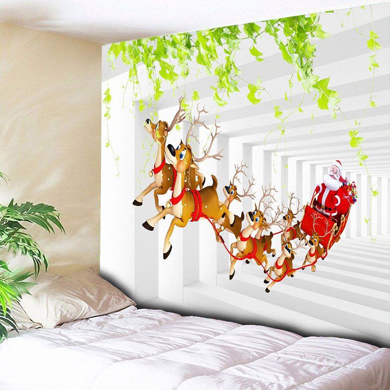 

Christmas Sled Santa Claus Wall Hanging Tapestry, White