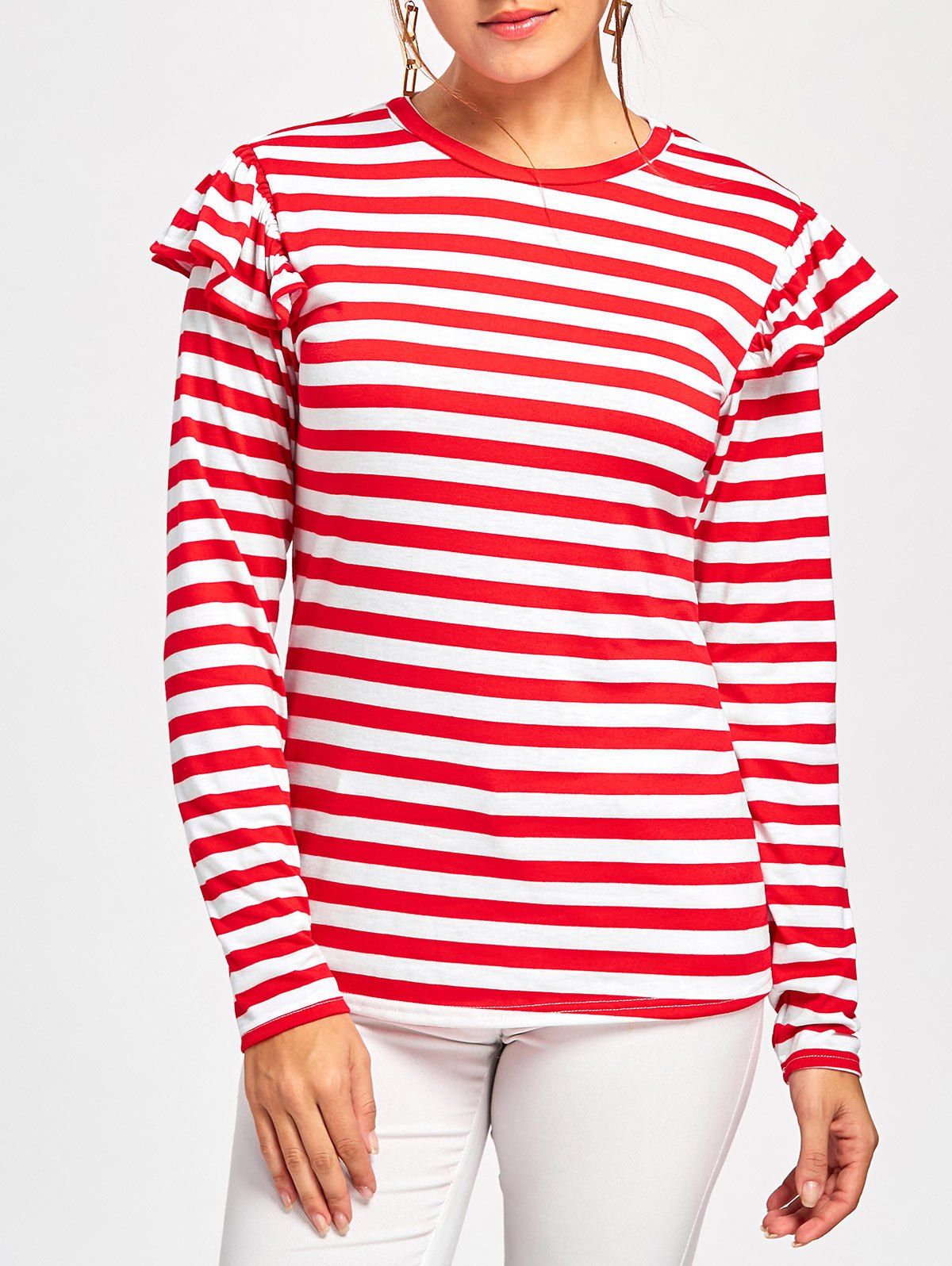 

Ruffle Embellished Long Sleeve T-shirt, Red