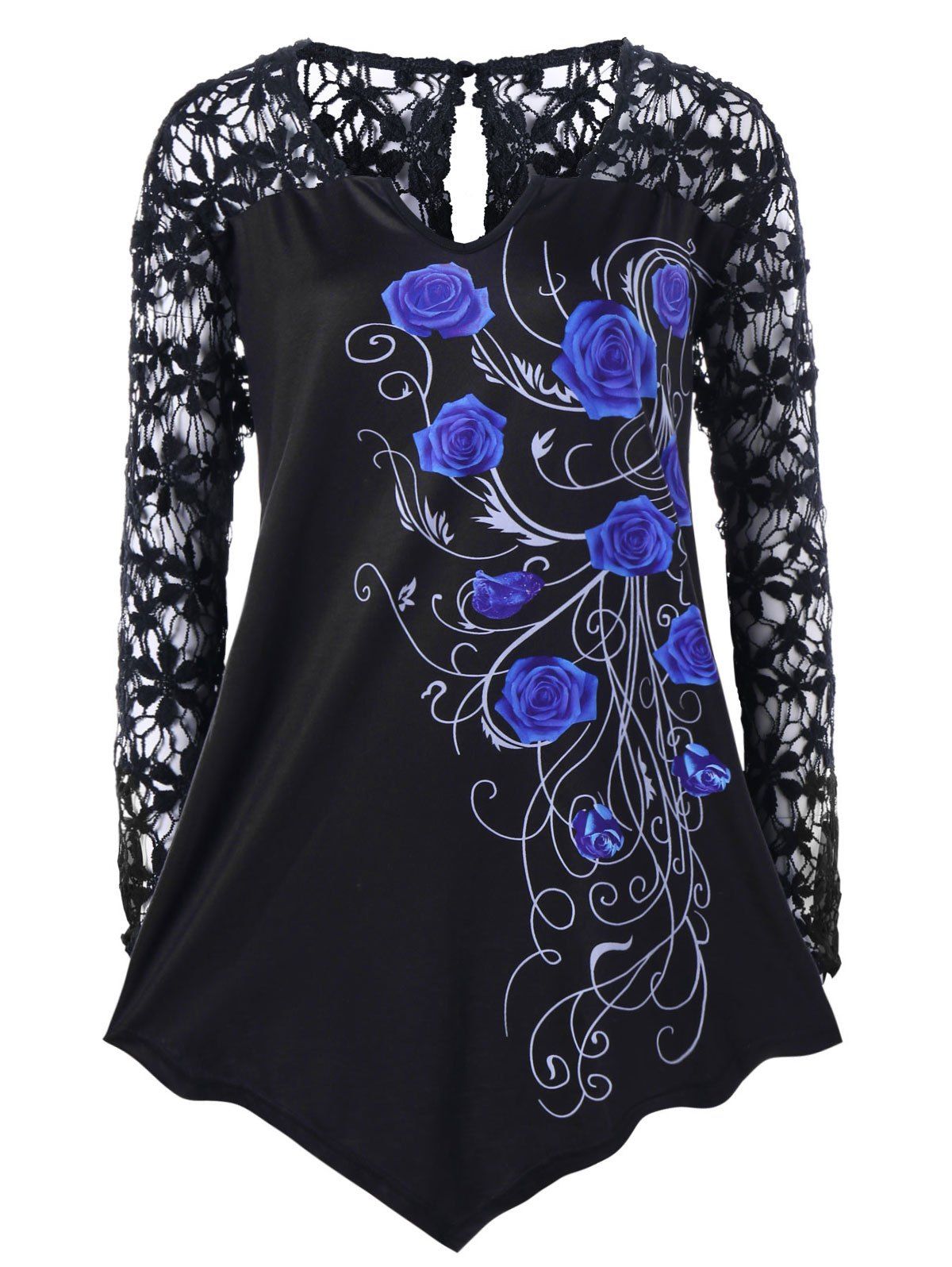 

Plus Size Lace Yoke Floral Top, Blue