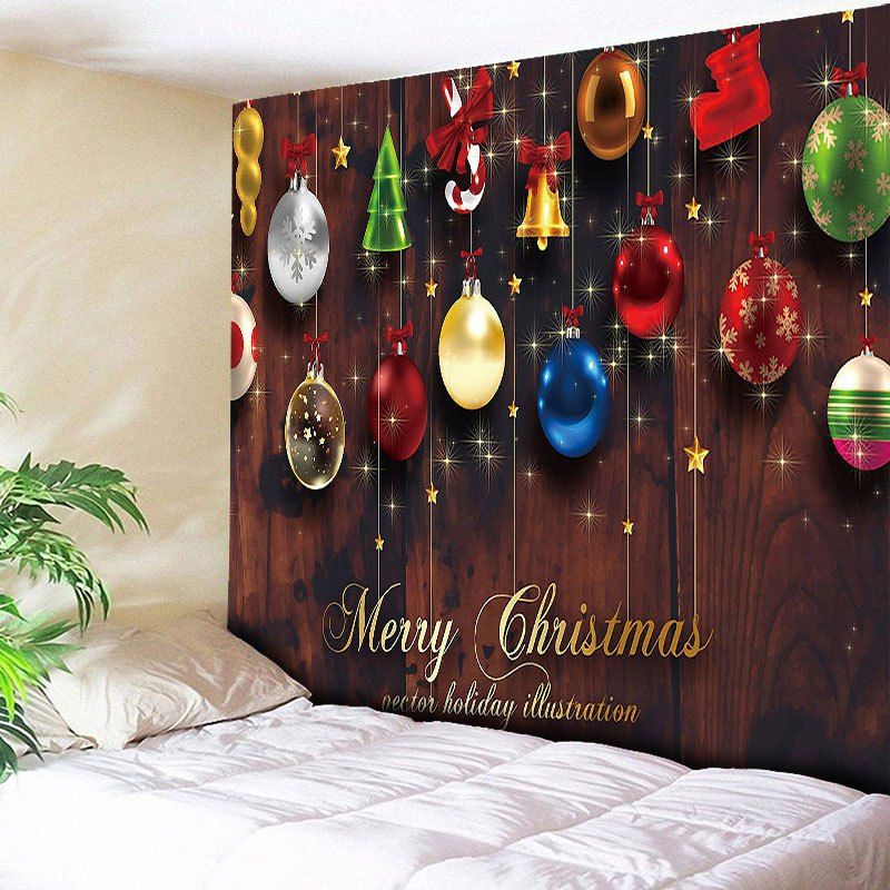 

Christmas Ball Wood Grain Wall Art Tapestry, Brown