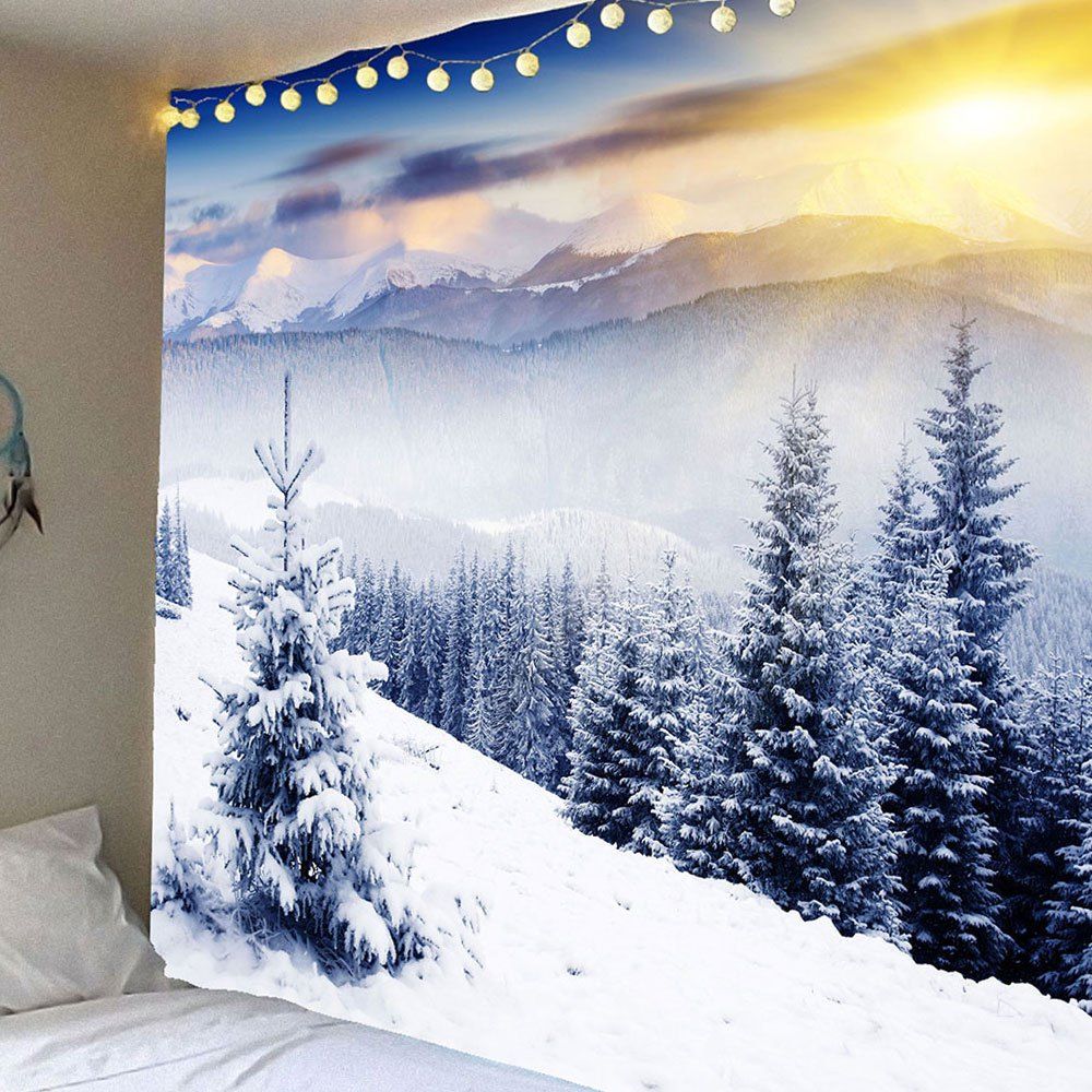 [17% OFF] 2021 Winter Snow Forest Pattern Waterproof Wall Art Tapestry ...