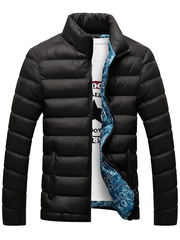 

Casual Zipper Up Padded Jacket, Black