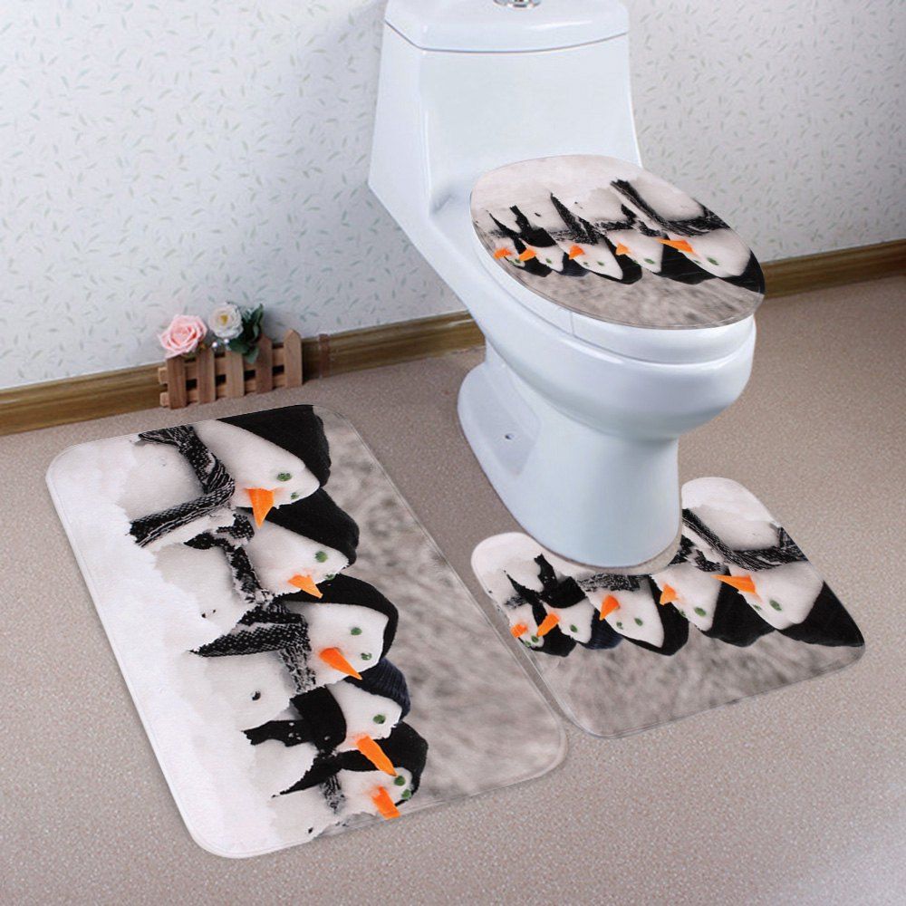 

Christmas Snowmen Pattern 3 Pcs Bathroom Toilet Mat, Colormix