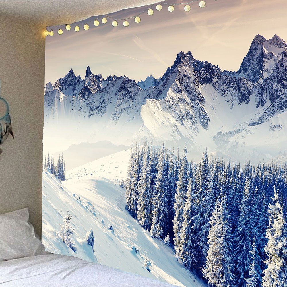

Snow Mountains Forest Patterned Hanging Wall Art Tapestry, White