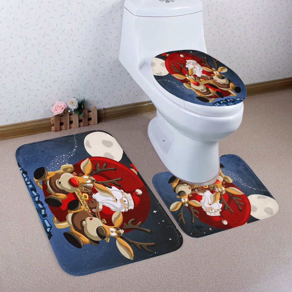 

Christmas Night Santa Pattern 3 Pcs Bathroom Toilet Mat, Colormix