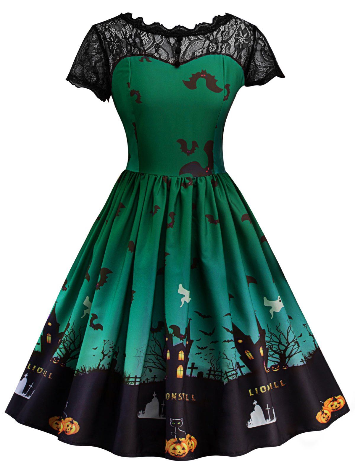 

Halloween Vintage Lace Insert Pin Up Dress, Green