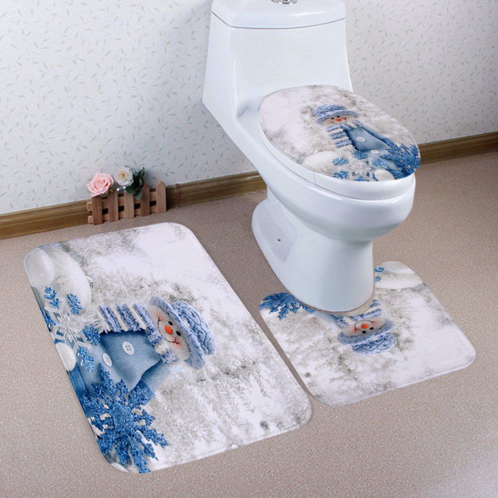 

Christmas Snowman Doll Pattern 3 Pcs Bathroom Toilet Mat, Colormix