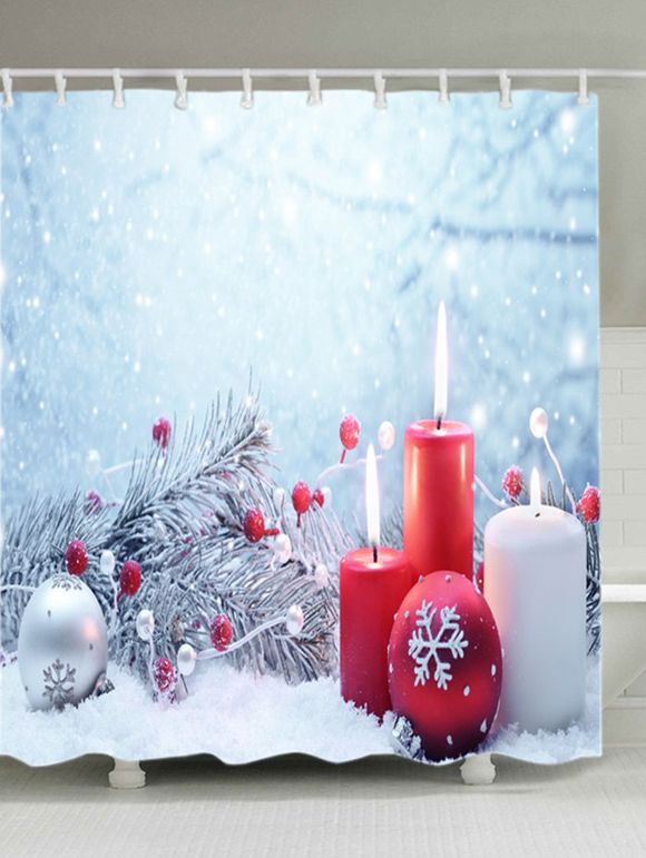 Rideau de Douche Imperméable Imprimé Bougie et Neige de Noël pour Salle de Bain - Blanc W59 INCH * L71 INCH