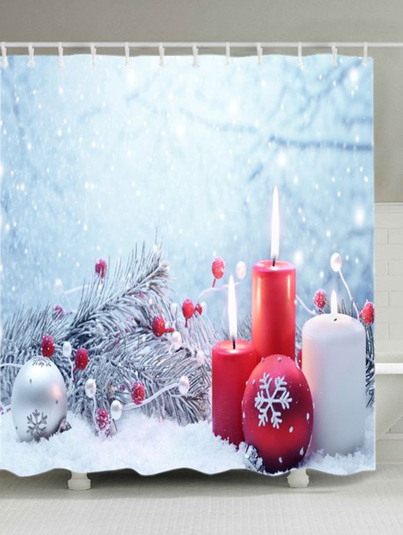Rideau de Douche Imperméable Imprimé Bougie et Neige de Noël pour Salle de Bain - Blanc W71 INCH * L79 INCH