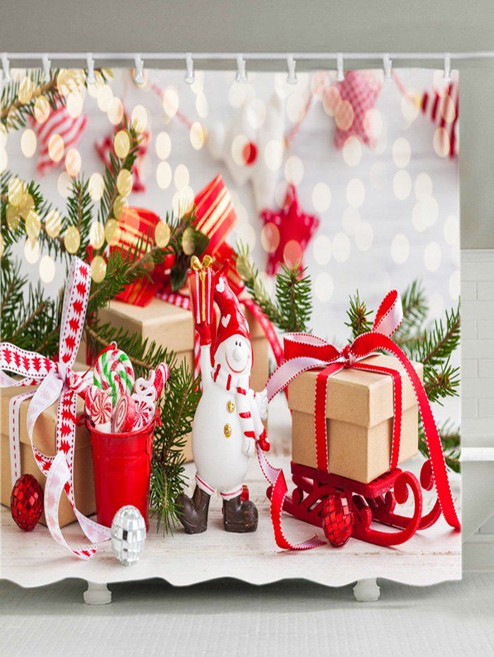 

Christmas Tree Gift Print Waterproof Bathroom Shower Curtain, Colormix