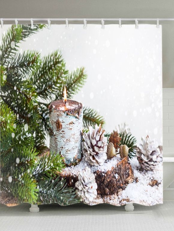 Rideau de Douche Imperméable Imprimé Sapin de Noël dans Paysage Enneigé pour Salle de Bain - Blanc W59 INCH * L71 INCH