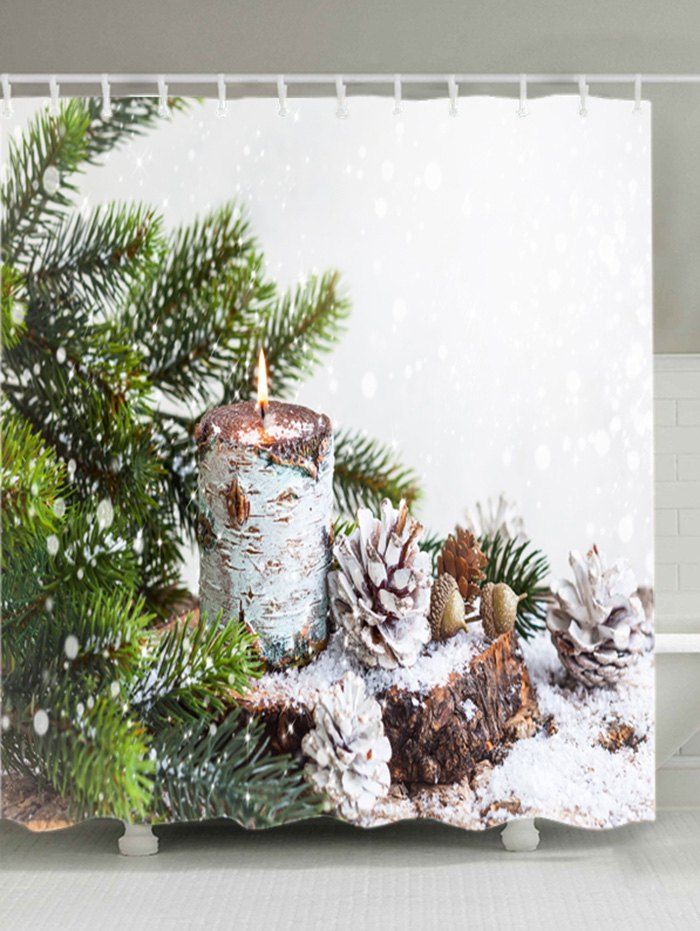 

Christmas Tree Snowfield Print Waterproof Bathroom Shower Curtain, White