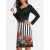Stripe Floral Print Bodycon Dress - Noir XL