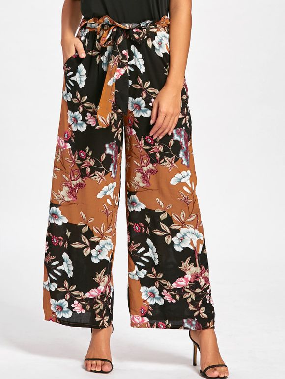 Pantalon Floral à Taille élastique à Jambes Larges - Floral XL