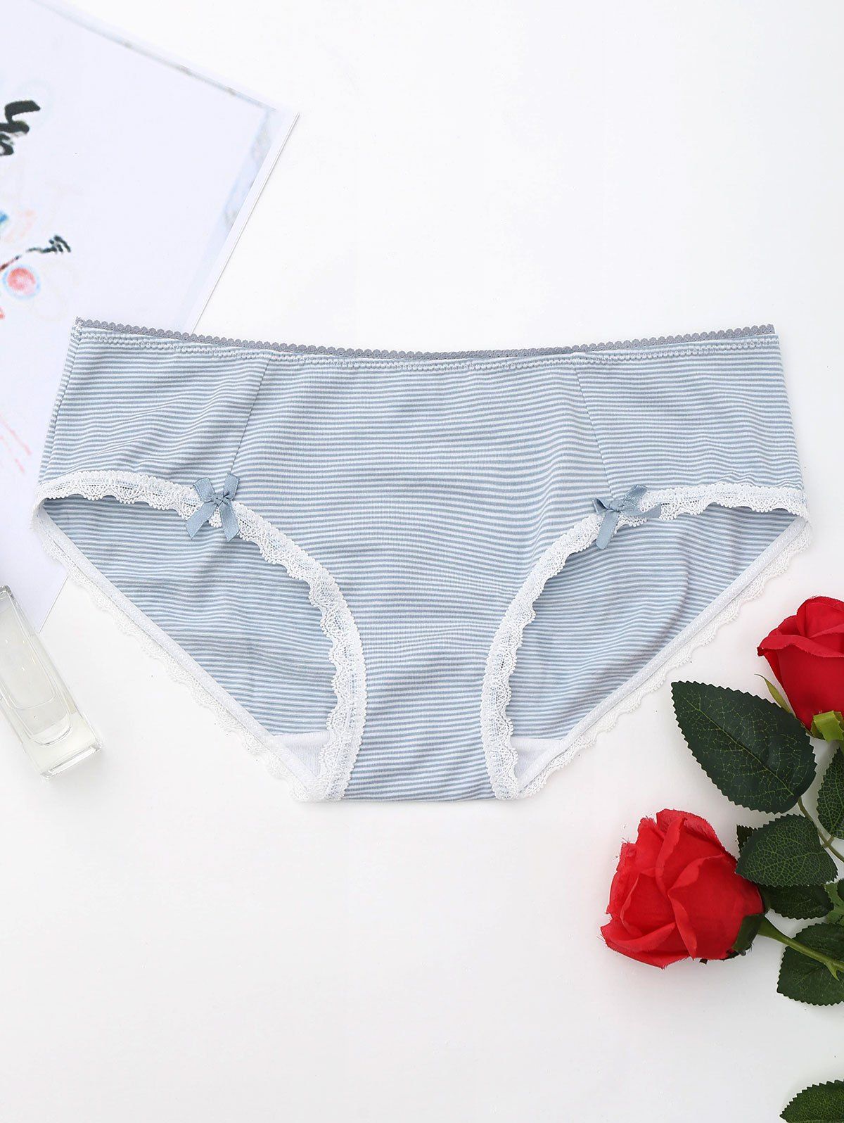 [41% OFF] 2020 Striped Lace Trim Panties In CLOUDY | DressLily