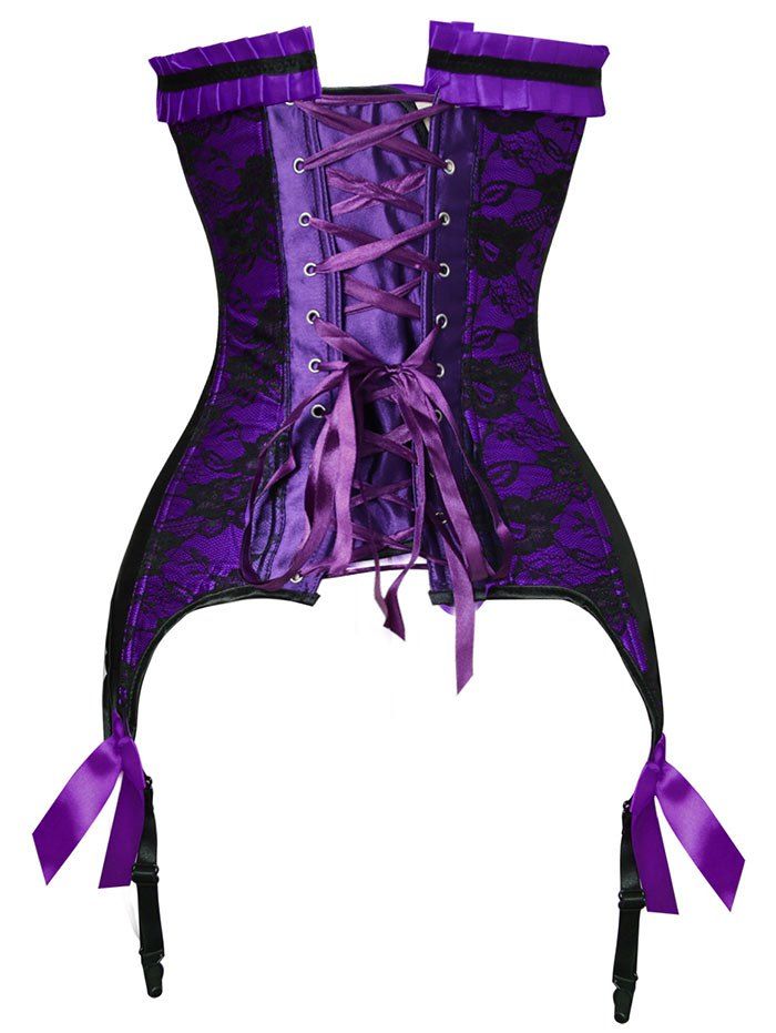 2018 Garter Belt Corset Top with Bowknot DEEP PURPLE L In Corset
