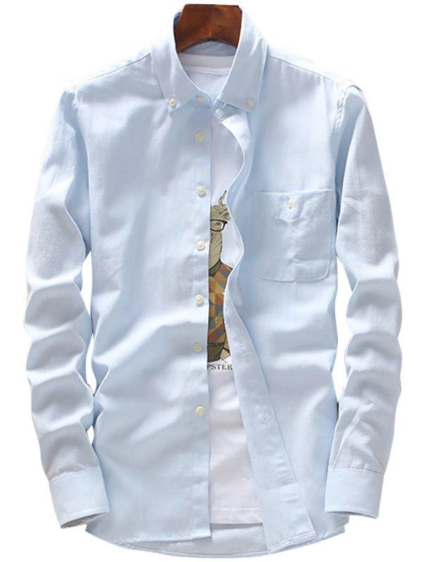 

Casual Long Sleeve Button Down Pocket Shirt, Light blue