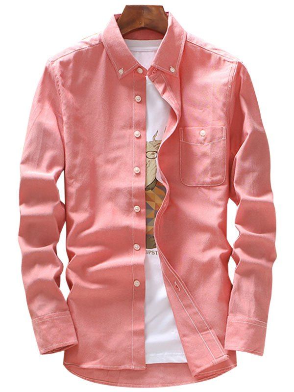 

Casual Long Sleeve Button Down Pocket Shirt, Watermelon red