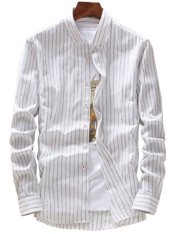 

Button Down Vertical Stripes Casual Shirt, White