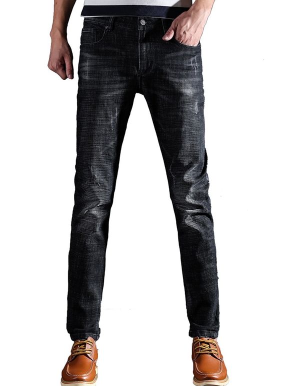 Jeans en forme de talon embellis en égratignure - Noir 34