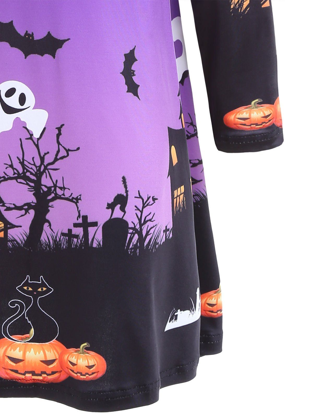 2018 Pumpkin Bat Print Long Sleeve Halloween Swing Dress PURPLE XL In Print Dresses Online Store