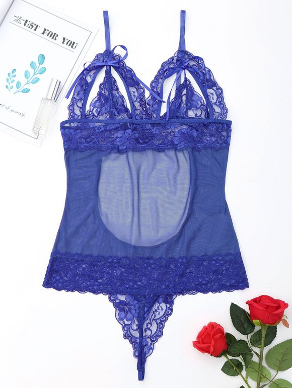 Vêtement de Nuit Découpé Transparent en Dentelle - Bleu XL