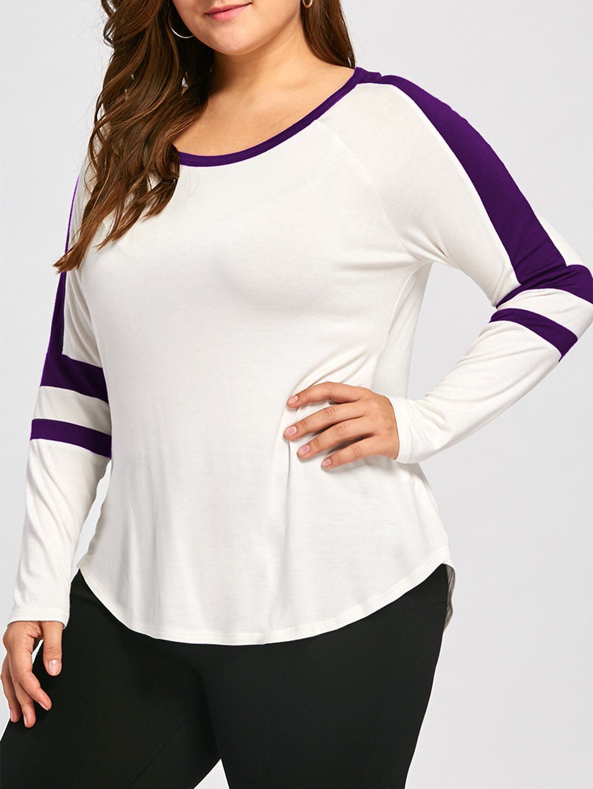 

Plus Size Raglan Sleeve Jersey Ringer Top, Purple