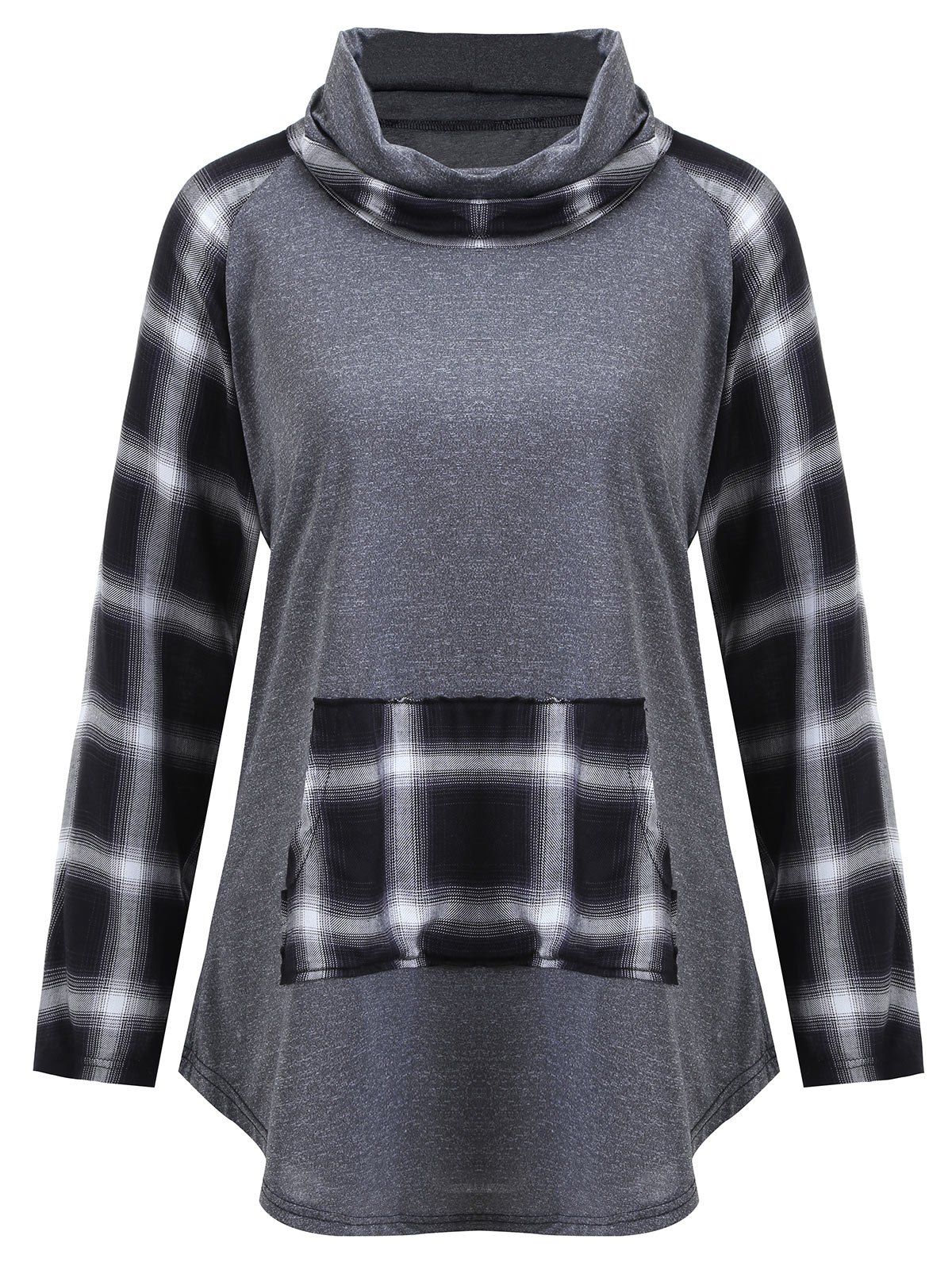 

Plus Size Plaid Panel Turtleneck Tee, Gray