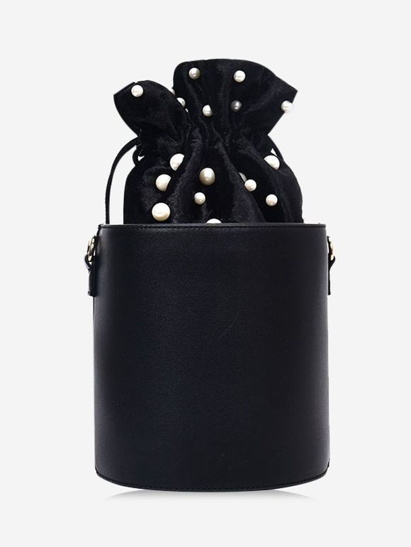 Faux Pearl Drawstring Bucket Bag - Noir 