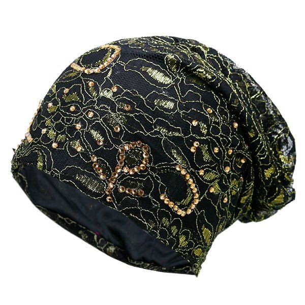 

Floral Embroidery Rhinestone Decorated Beanie, Black