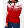 Half Zip Christmas Deers Pattern Pullover Sweater - RED ONE SIZE