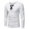 T-shirt avec Bouton Corne en Cuir PU à Manches Longues - Blanc L