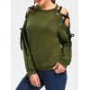 Raglan Sleeve Lace Up Pullover Sweatshirt - ARMY GREEN M