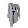 Sweat-shirt Grande Taille Graphique Halloween Asymétrique à Épaules Dénudées - Gris Clair 5XL