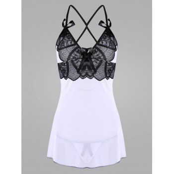 

Crossback Mesh Sheer Babydoll, White/black