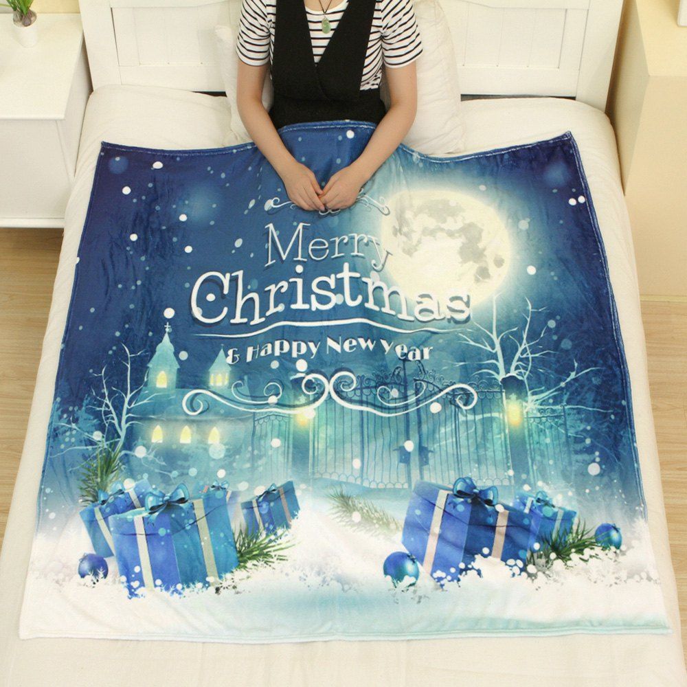 

Christmas Night Pattern Flannel Blanket, Blue