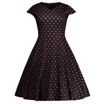 Cap Sleeve Polka Dot Print 50s Dress